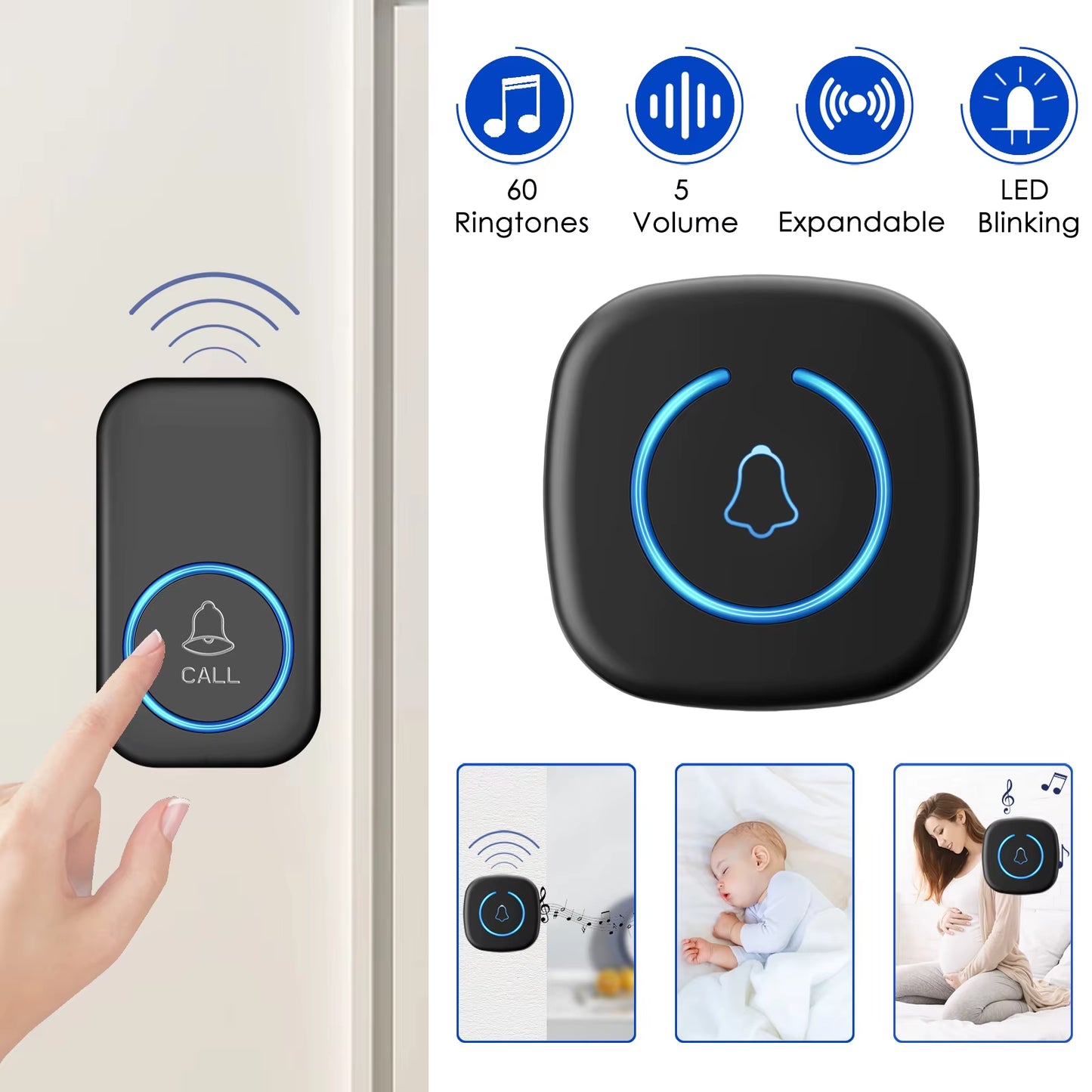 Wireless Doorbell Intelligent Welcome Door Bell 300M/984 FT Remote 60 Songs Melodies Home Smart Doorbell US EU Plug Optional